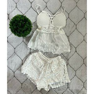DAIMARAN Rio Women's Matching Set 2 Pieces Tank Top + Lace Short White Size S